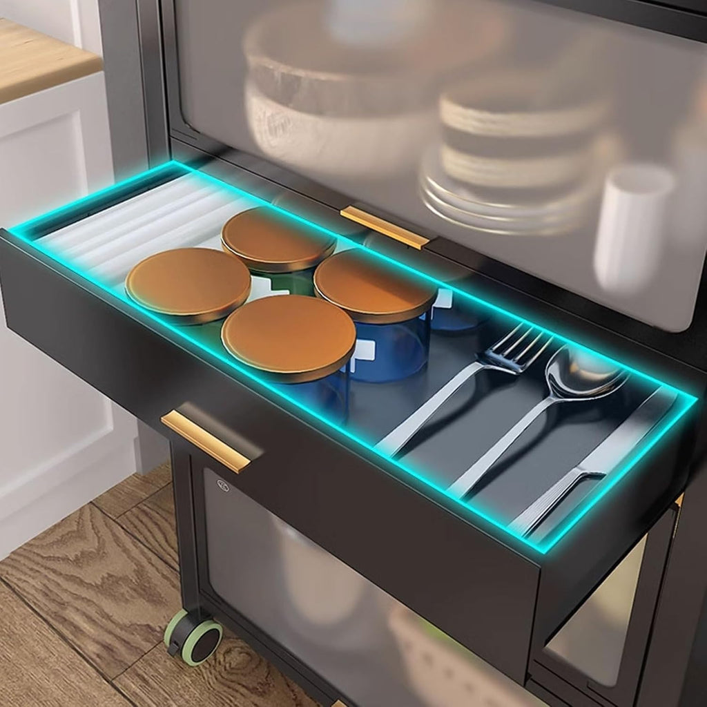 Bakers Rack with Storage Cabinet Kitchen Shelf Organizer and Storage with Drawer with Rolling Wheels, for Spices, Pots and Pans(White,60 * 40 * 135.4cm)