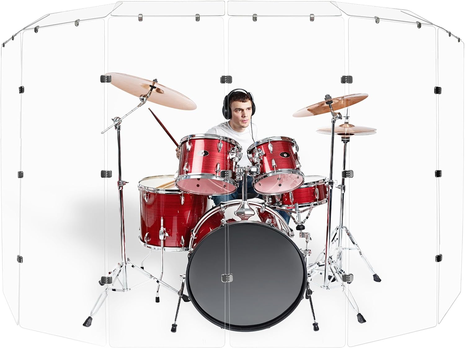 Drum Shield DS7D Chrome Hinges 6 panels Full 1/4' x 24' x 72' Crystal Clear Acrylic 6 Deflector Panels 12' x 24'
