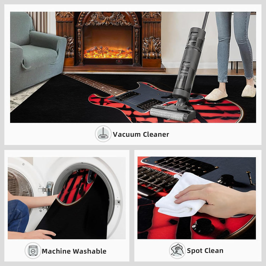 Guitar Rugs for Music Room - Boys Musical Rug, 6x8 Rug, Music Washable Rugs for Living Room Bedroom, Color Area Rug, Rock and Roll Carpet - Home Decor, Electric Guitars Gifts for Men