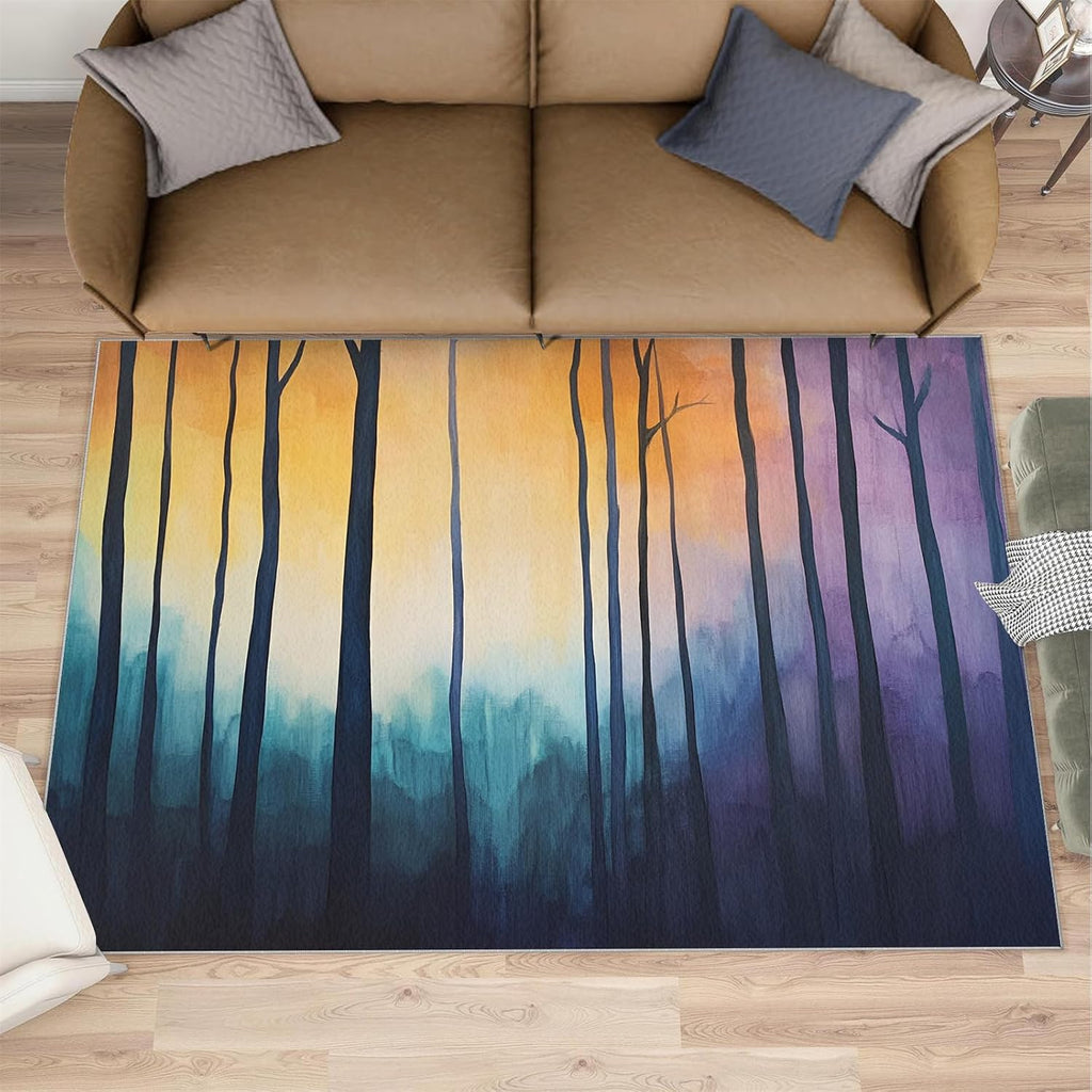 Birch Tree Rug 6x8, Forest Rugs for Boys Room, Abstract Area Rugs for Bedroom, Low Pile Non Slip Carpet for Computer Game Room Dormitory Decor