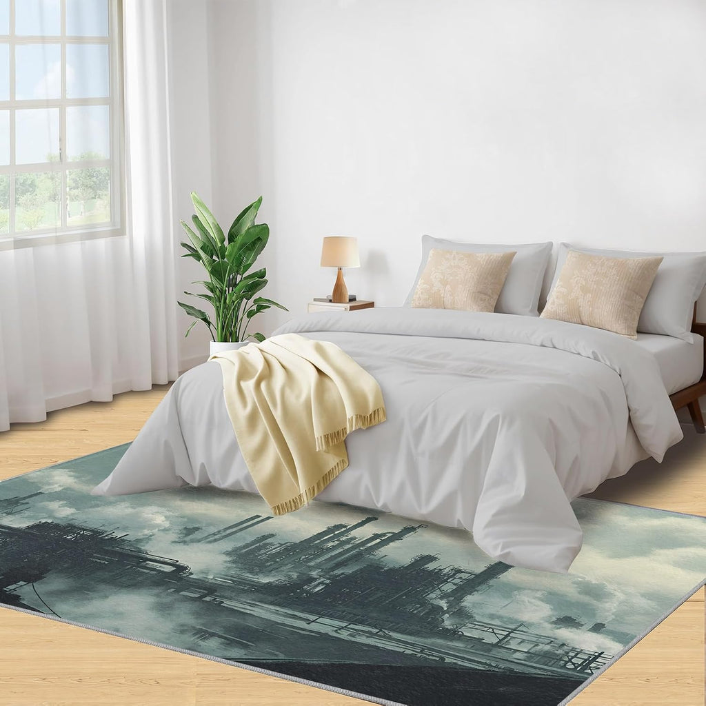 Industrial Style Rug 6x8, Mechanical Style Rugs for Living Room, Retro Industrial Area Rug, Non Slip Rugs for Bedroom, Washable Kitchen Dining Room Decor Carpet