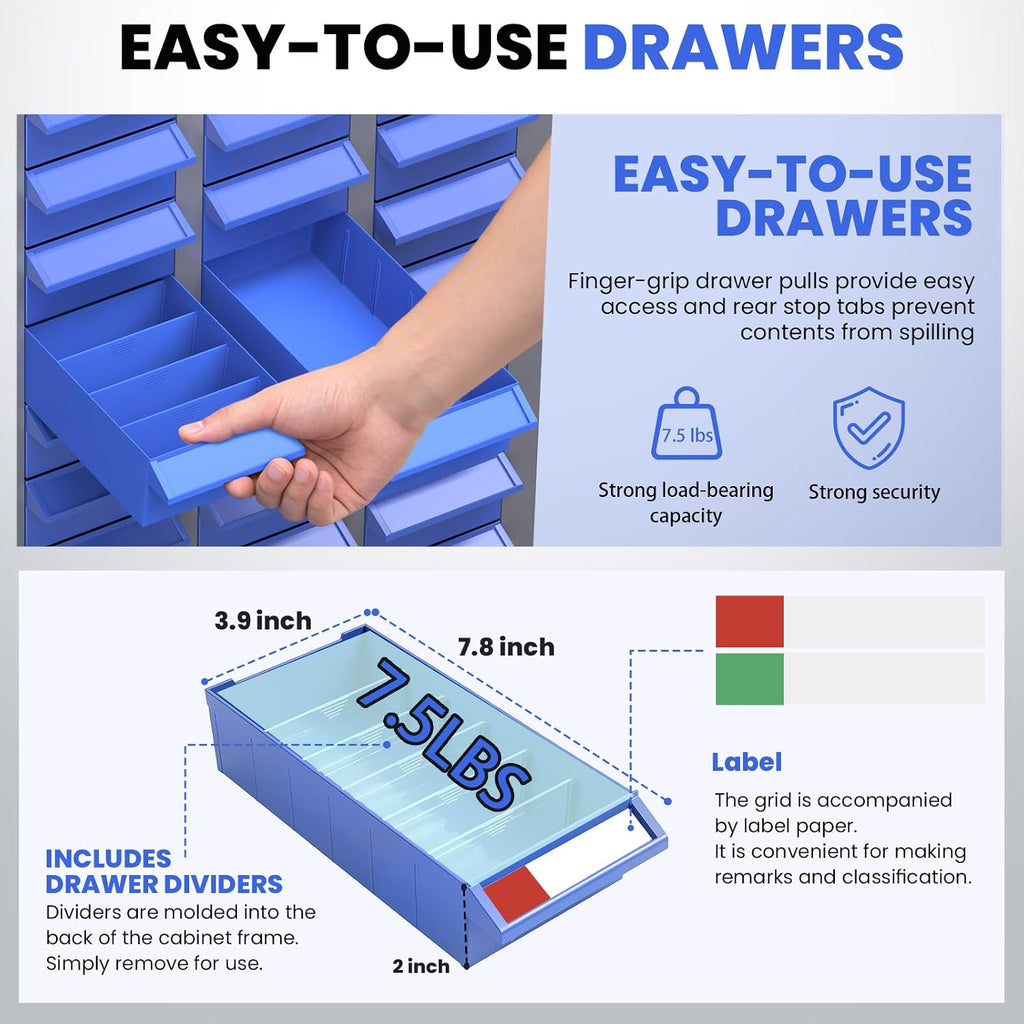 75 Drawer Parts cabinets, Bolt, nut and Tool Parts cabinets, Alloy Steel Parts Cabinet with ABS Labels and Shelves, Suitable for garages, basements, and Small Tool Storage