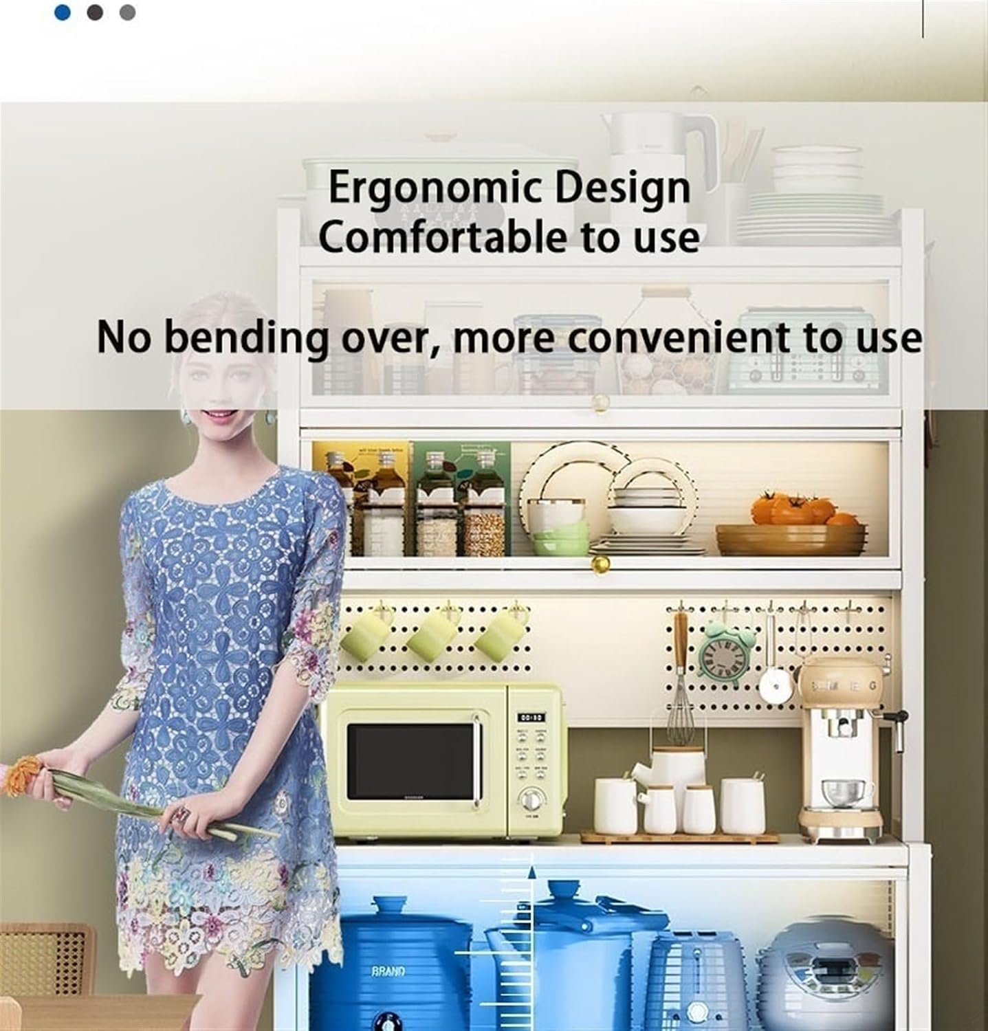 5/6 Tier Microwave Stand with Storage Bakers Rack with Drawers Coffee Pub Station Organizer with Flip Doors Vintage Kitchen Utility Storage Shelf(White,5 Layer)