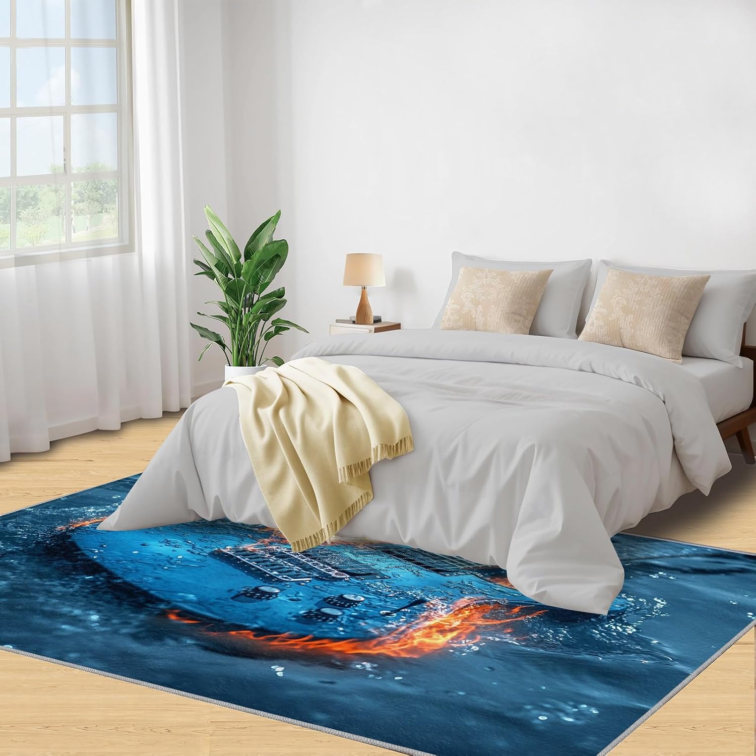 Guitar Rug 5.3x6.6, Cool Guitar Rugs for Bedroom, Rock Music Rugs for Living Room, Washable Area Rug for Boys Girls Room, Non Slip & Low Pile Carpet