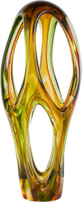 Deco 79 Glass Abstract Decorative Sculpture Ombre Cutout Home Decor Statue with Green Accents, Accent Figurine 6' x 9' x 21', Orange