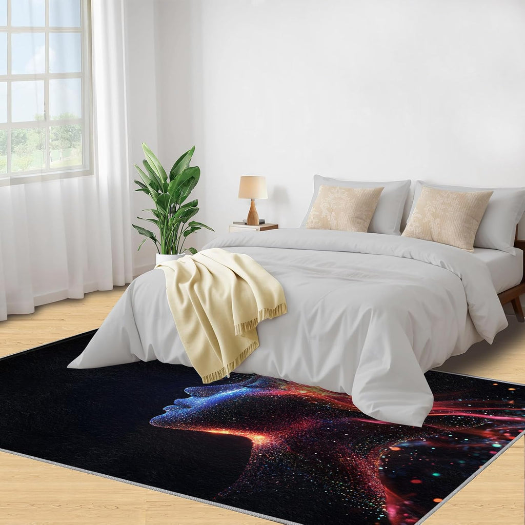Sci-fi Theme Rug 6x8-6x8 Rug, Human Brain Washable Rugs for Living Room, Woman Carpet, Female Profile Non-Slip Area Rugs for Bedroom, Future Carpet, Sci-fi Home Decor