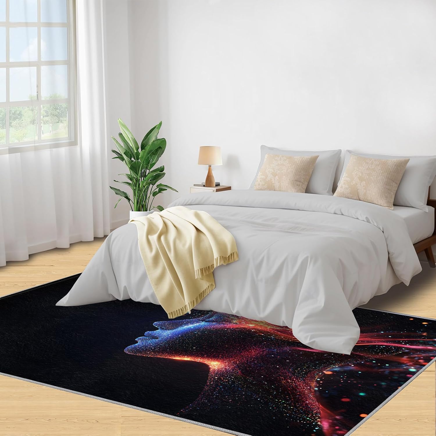 Sci-fi Theme Rug 6x8-6x8 Rug, Human Brain Washable Rugs for Living Room, Woman Carpet, Female Profile Non-Slip Area Rugs for Bedroom, Future Carpet, Sci-fi Home Decor