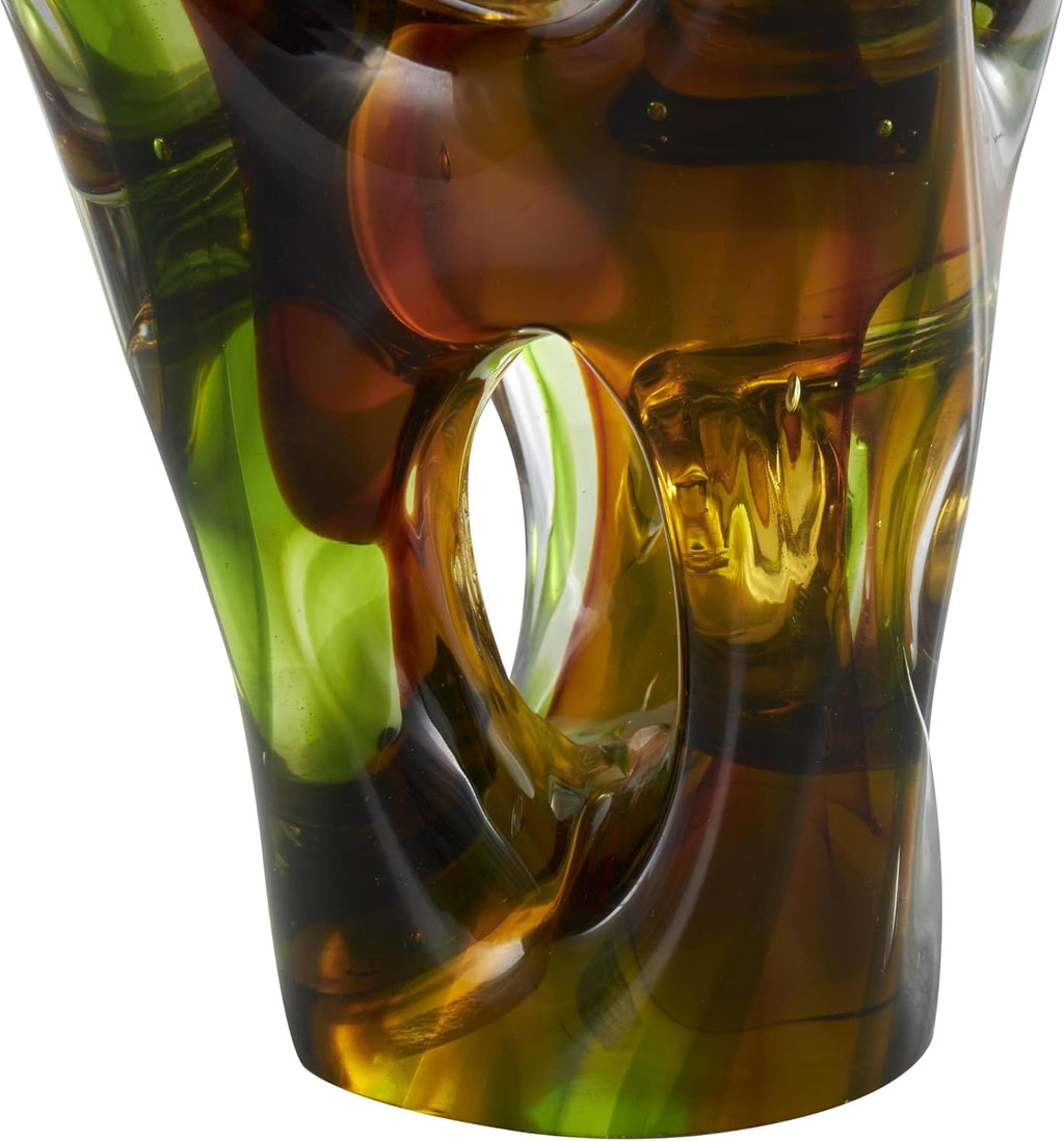 Deco 79 Glass Abstract Decorative Sculpture Ombre Cutout Home Decor Statue with Amber Accents, Accent Figurine 6' x 5' x 16', Green