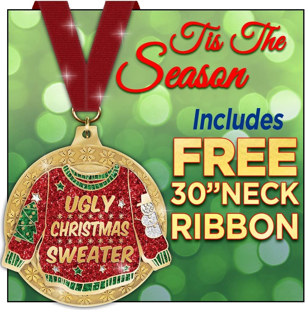 Crown Awards Ugly Christmas Sweater Medals - 2 1/2' Silver Glitter Christmas Award Medal Gift Prime
