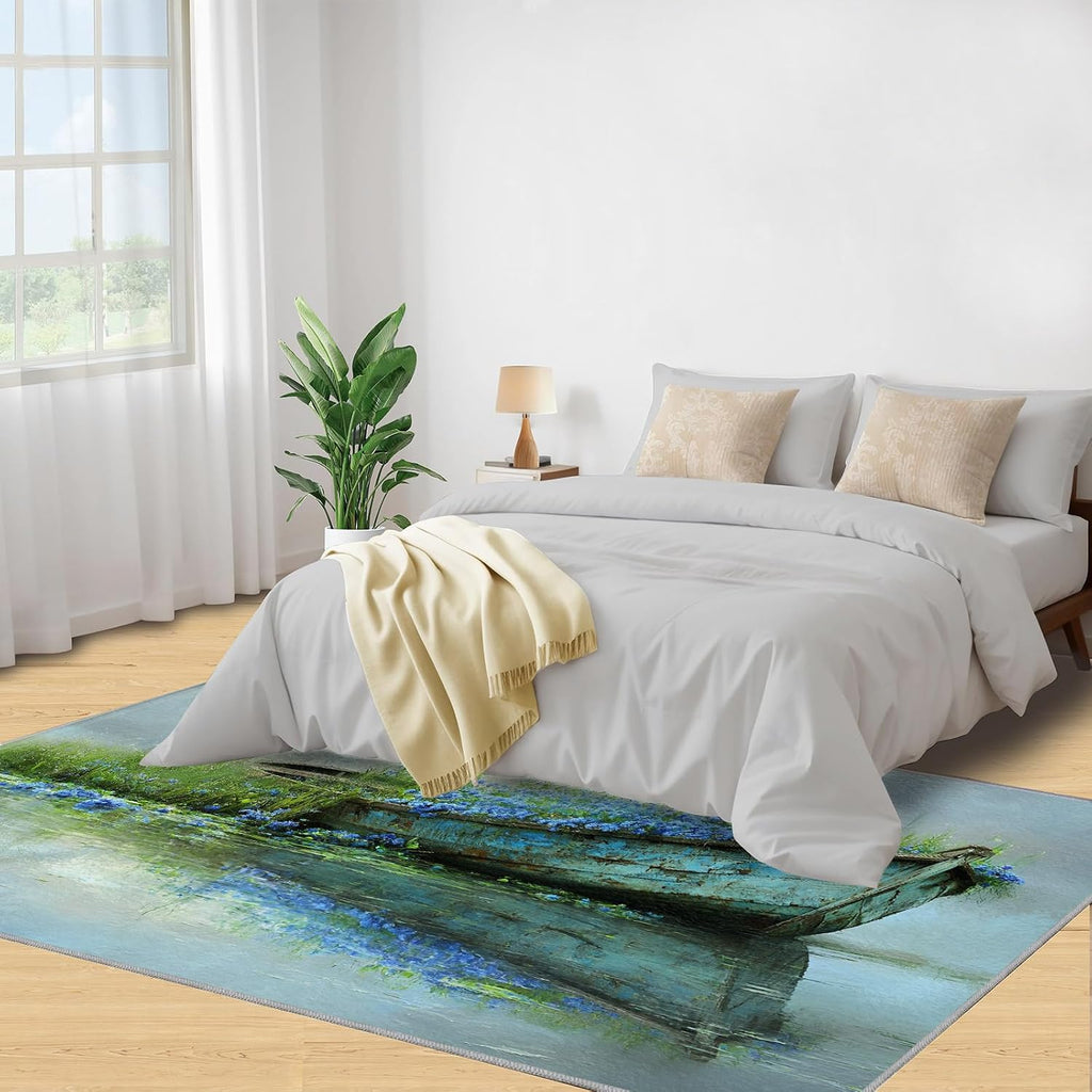6x8 Floating Boat Area Rug - Impressionist Painting Large Rugs for Living Room, Oil Painting Carpet Area Rug for Girls Bedroom Kids Room Basement Office Classroom