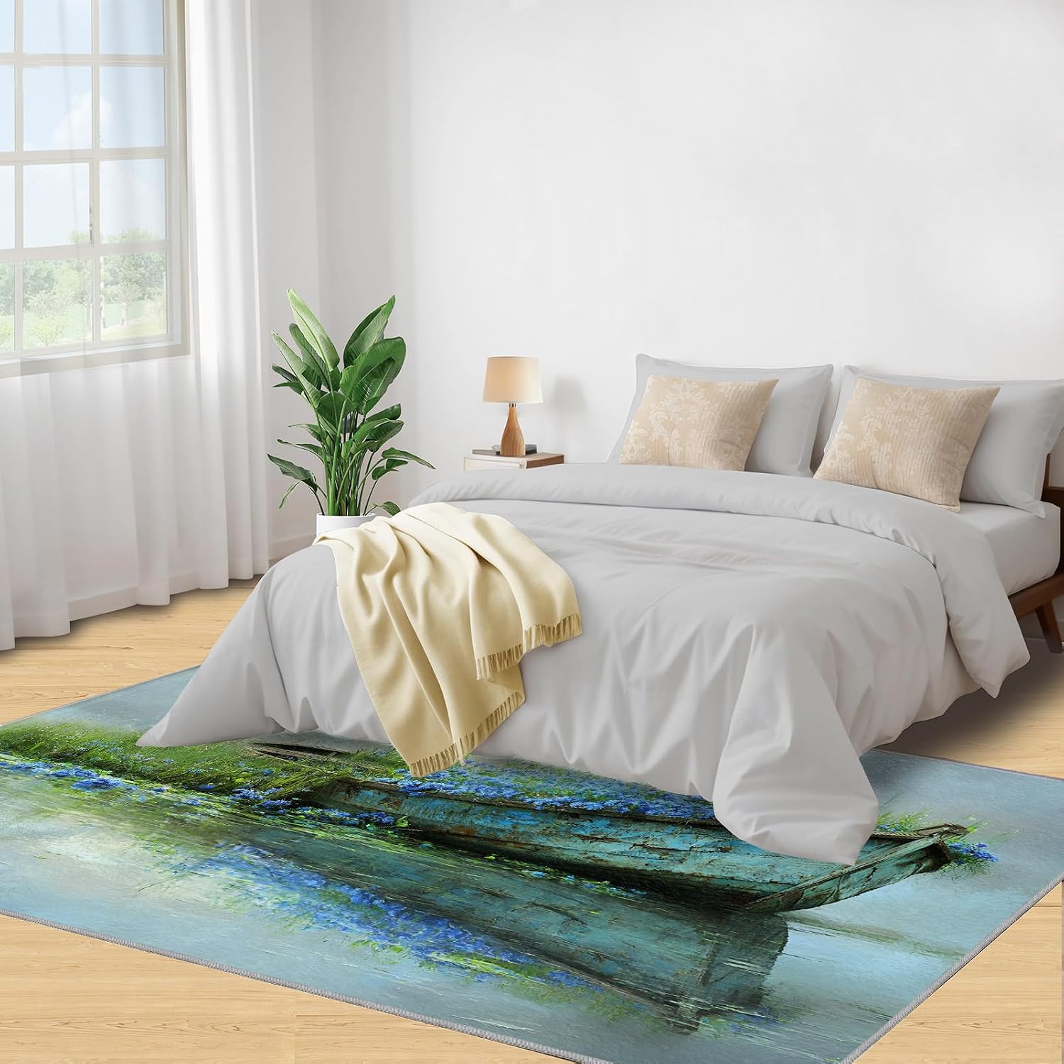 6x8 Floating Boat Area Rug - Impressionist Painting Large Rugs for Living Room, Oil Painting Carpet Area Rug for Girls Bedroom Kids Room Basement Office Classroom