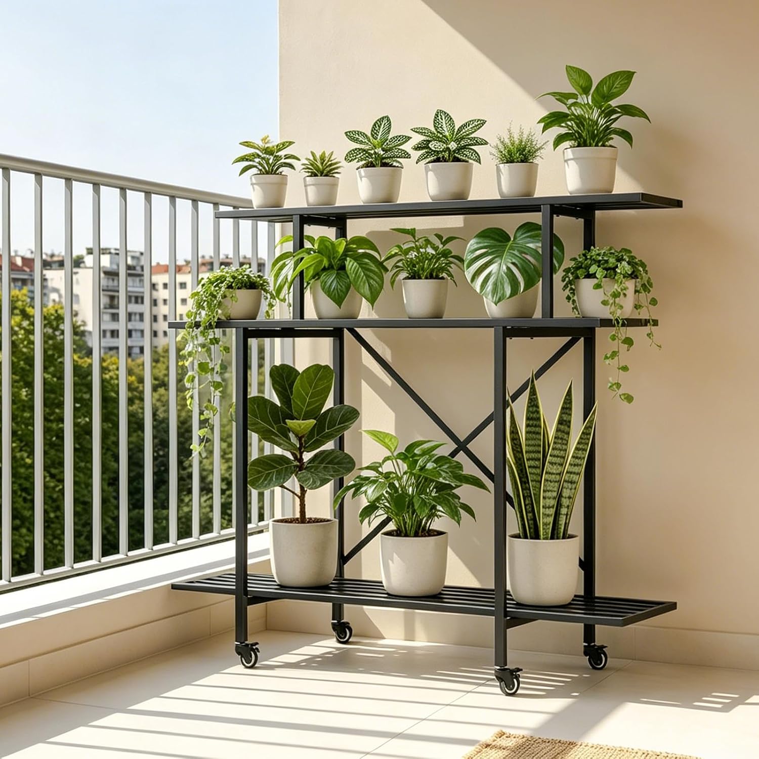 Zhongma 3 Tier Heavy Duty Plant Stand with Wheels (L45.67xW17.32xH41.73 with Wheels)