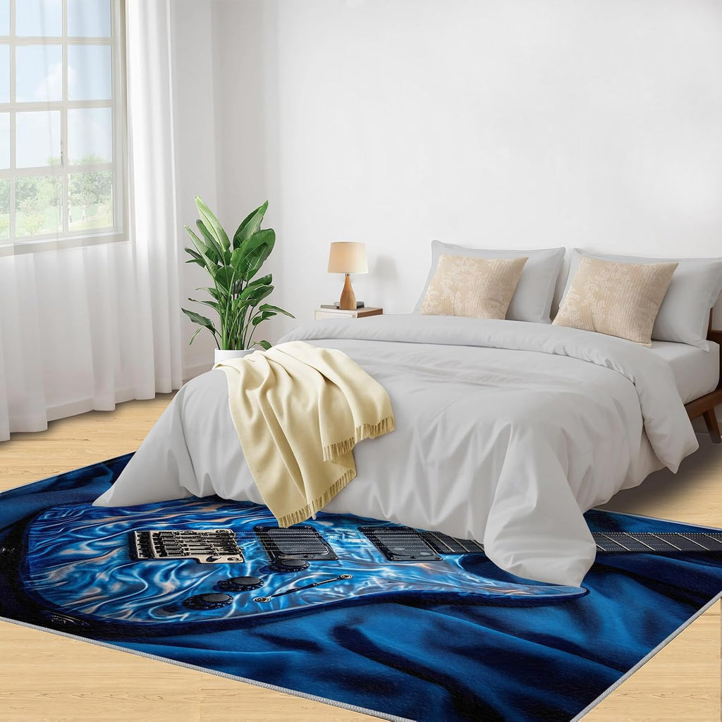 Guitar Rug 5x8-5x8 Rug, Music Area Rugs for Living Room Bedroom, Modern Area Rugs, Kids Washable Carpet, Musical Instrument Carpet, Guitar Home Decor & Gifts