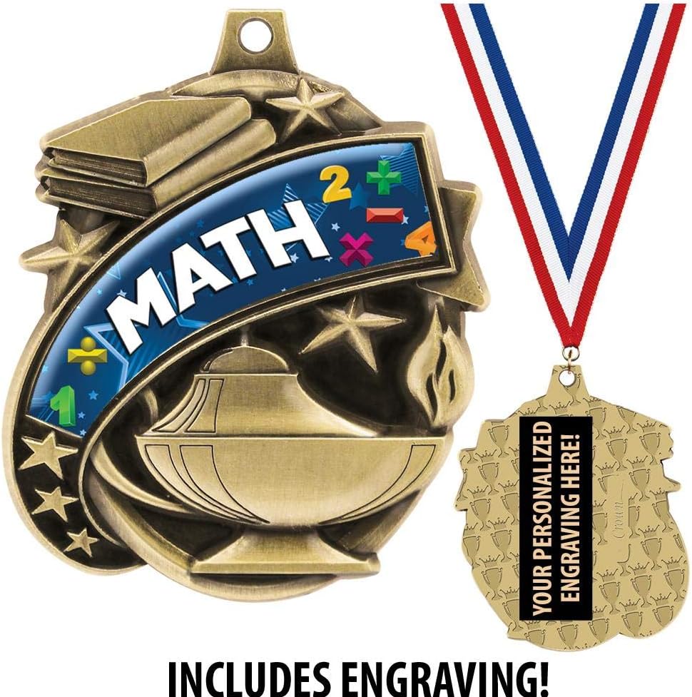 Math Medals - 1 1/2' Gold Mathematics Medal, Great Academic Awards with Custom Engraving