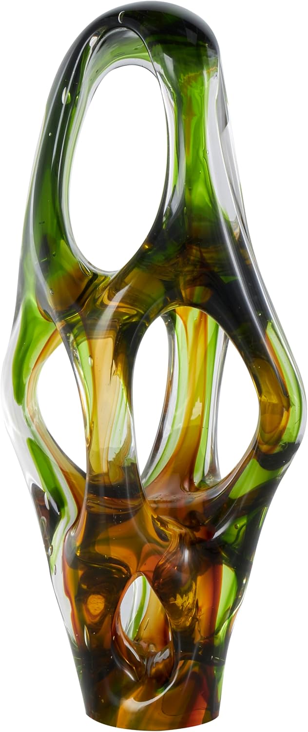 Deco 79 Glass Abstract Decorative Sculpture Ombre Cutout Home Decor Statue with Amber Accents, Accent Figurine 6' x 5' x 16', Green