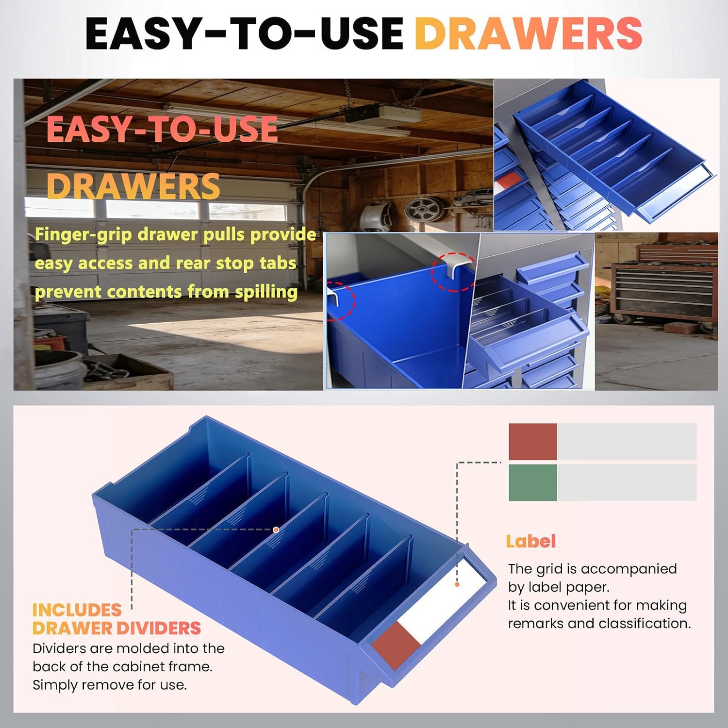 Parts Cabinet, Heavy Duty Nut and Bolt Organizer with ABS Material Drawers, Metal Frame Bolt Organizer Storage in Garage, Workshop and Classroom (Grey, 75 Drawers)