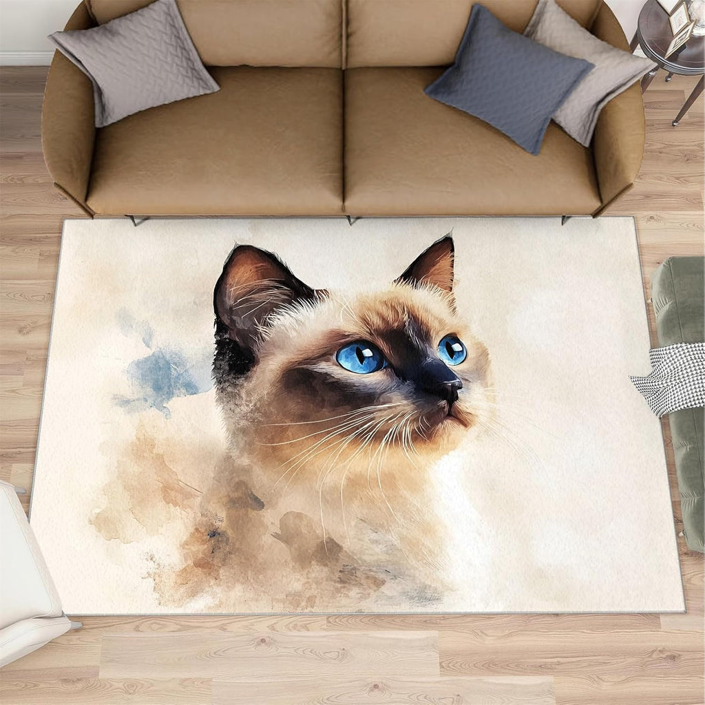 6x8 Kitten Area Rug - Siamese Cat Large Rugs for Living Room, Watercolor Animals Carpet Area Rug for Girls Bedroom Kids Room Basement Office Classroom