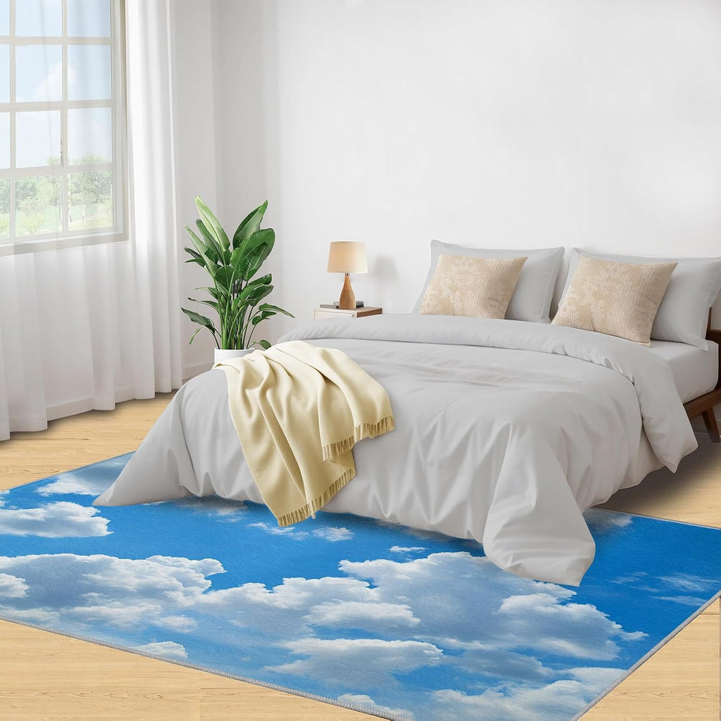 White Clouds Rug 6x8-6x8 Rug, Blue Sky Area Rugs for Bedroom, Clouds Rugs for Living Room, Landscape Carpet, Washable Carpet, Blue Sky Home Decor & Gifts