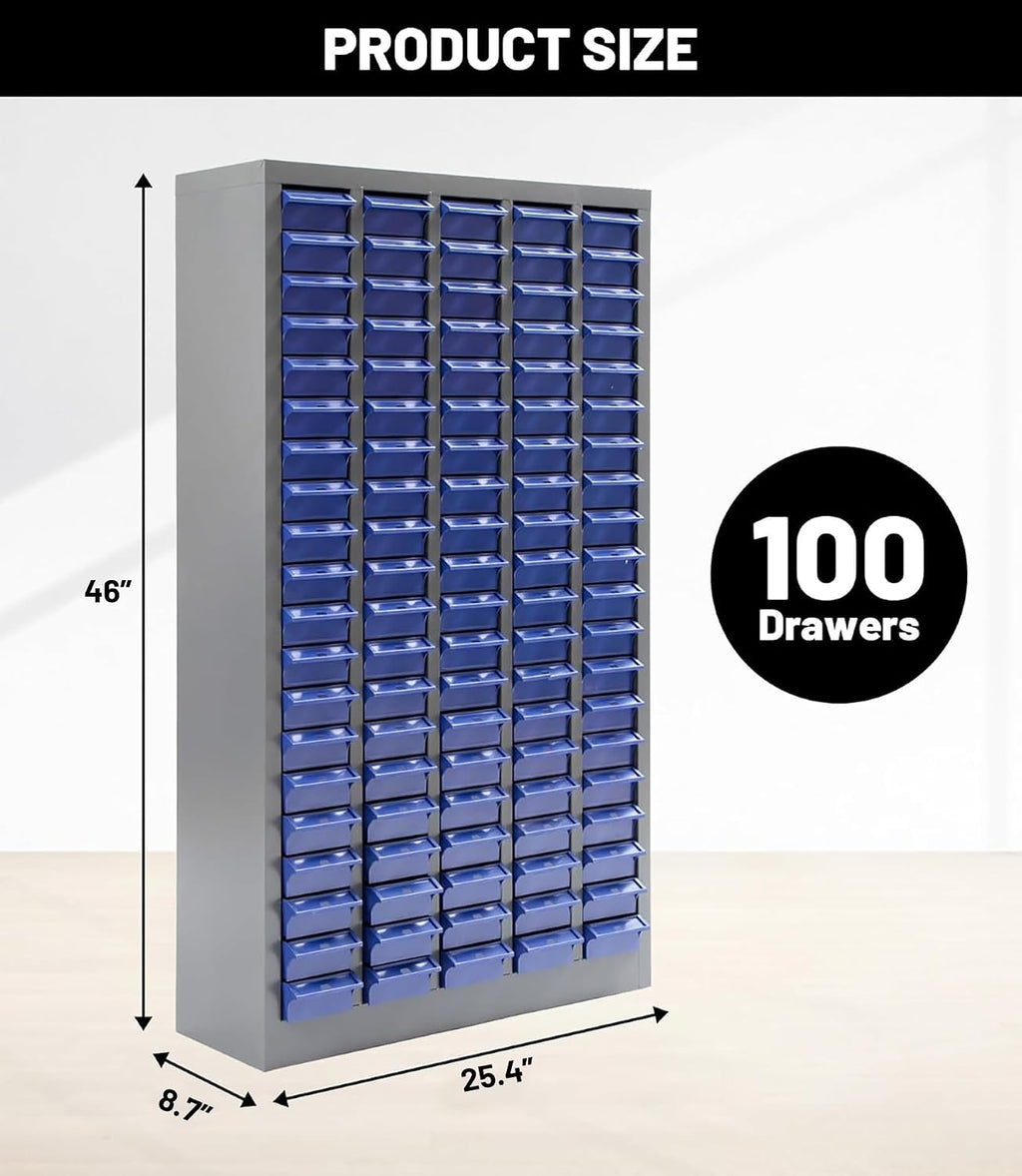 Bolt and Nut Tool Storage Cabinet 100 Drawers Parts Cabinets with ABS Material Drawer for Tool Organization Shelves Hardware and Office Supplies, Grey