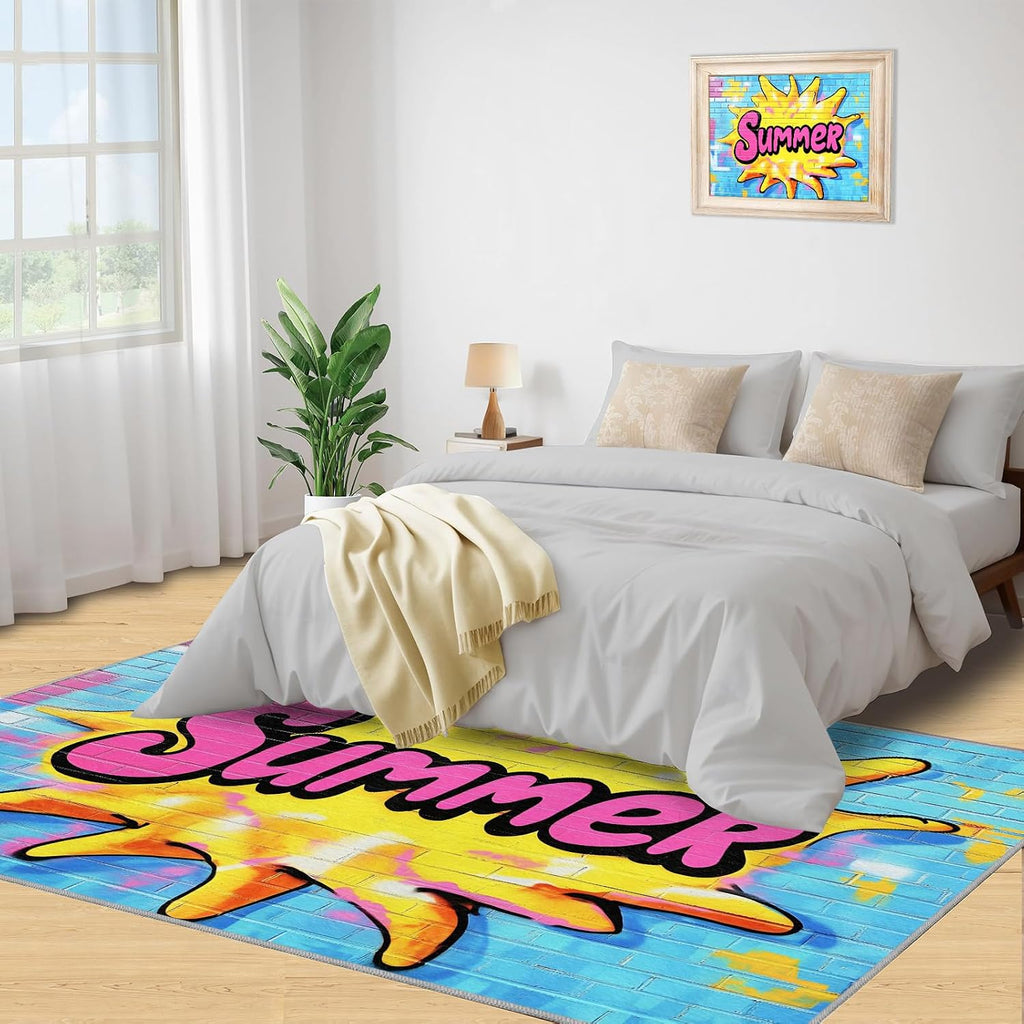 Graffiti Rugs for Living Room 6x8 Rug, Street Art Area Rug, Hip-Hop Style Rugs, Large Machine Washable Rug, Non-Slip Floor Carpet for Bedroom Kids Room Home Decor