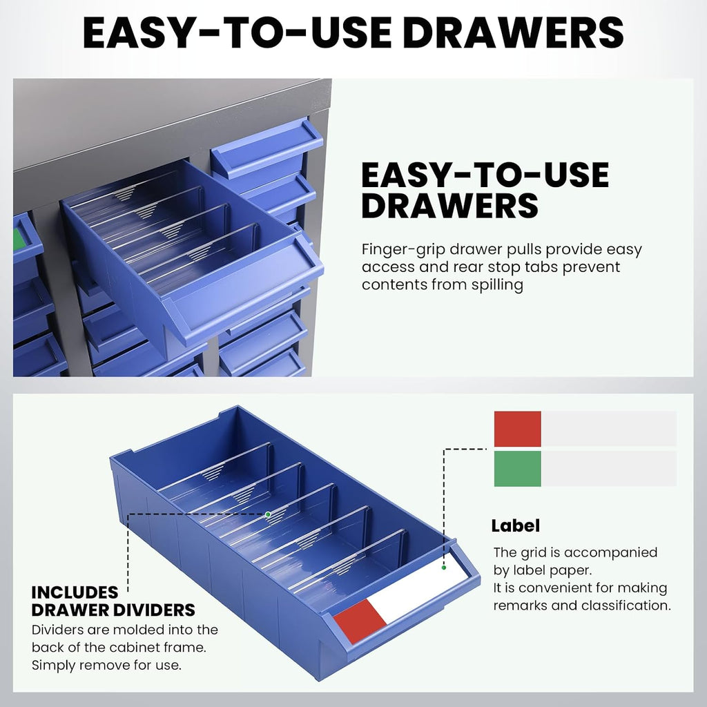 40 Drawer Parts Cabinet, Nut and Bolt Organizer with Shelf and Label, Blue Bolt Bin, ABS Material Bolt Bins, Bolt Organizer Storage for Storing Sample, Metals and Electronic Element