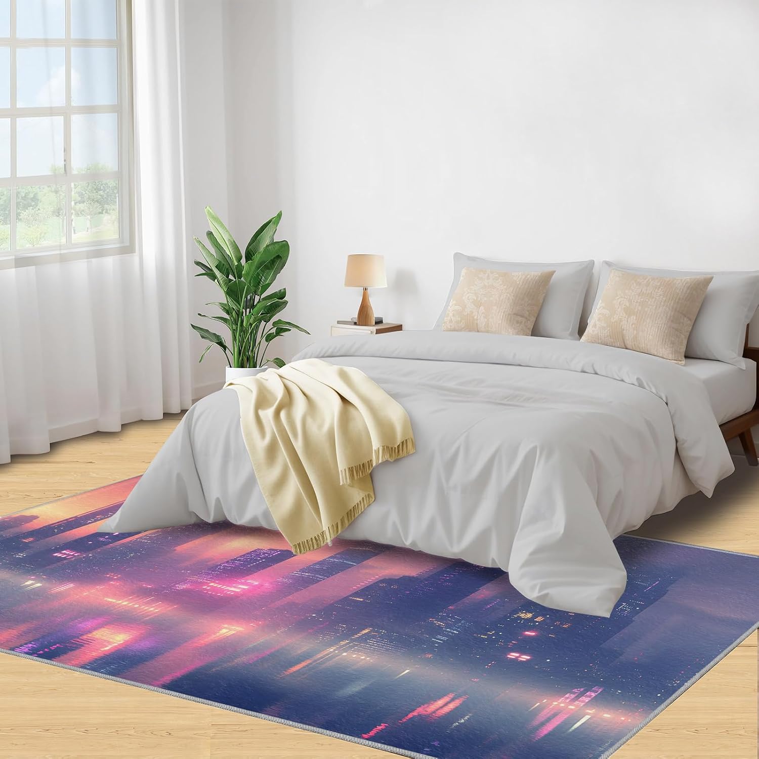 New York Skyscrapers Rug 6x8-6x8 Rug, City Night Scene Area Rugs for Bedroom, Cityscape Rugs for Living Room, Modern Washable Mat, Kids Carpet, City Scene Home Decor & Gifts