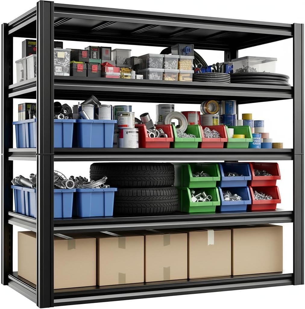 Industrial Storage Rack,Heavy-Duty Steel Shelving Unit 5-Tier,Multi-Purpose Garage Organization System Black 83' H x 54.5' W x 23' D