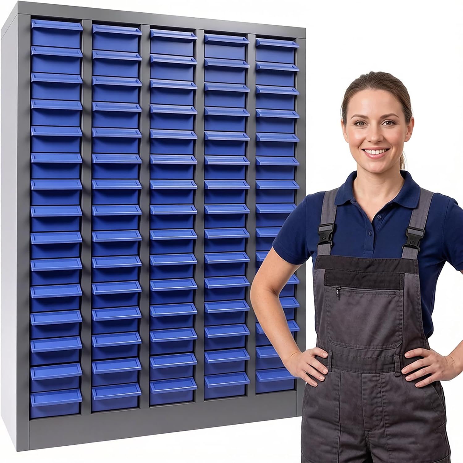 75 Drawers Bolt Organizer Cabinet with Removable 375 Dividers & 150 Labels, Alloy Steel Parts Cabinet with ABS Bolt Bins, Nut and Bolt Organizer System for Garage, Workshop, Office Use