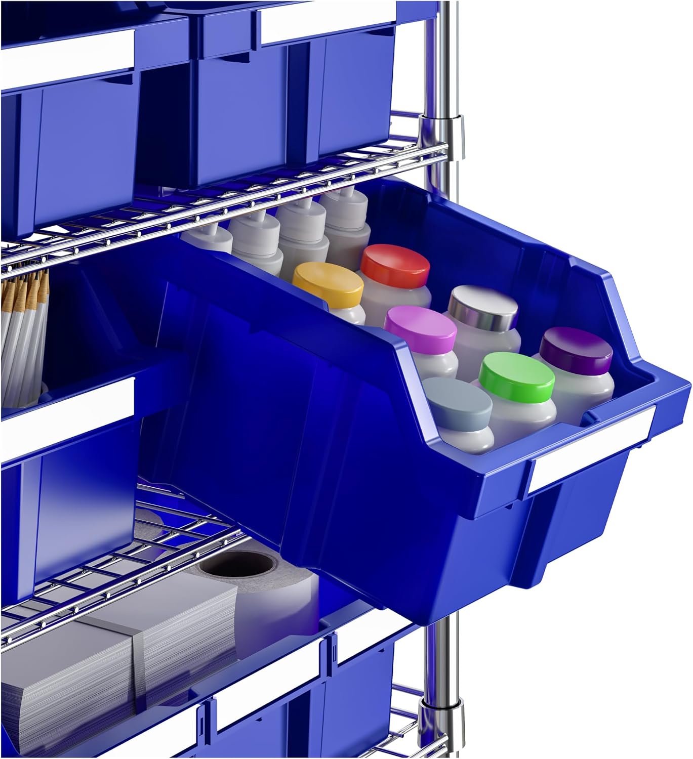 Seville Classics Commerical Grade NSF-Certified Bin Rack Storage Steel Wire Shelving System - 24 Bins - Blue