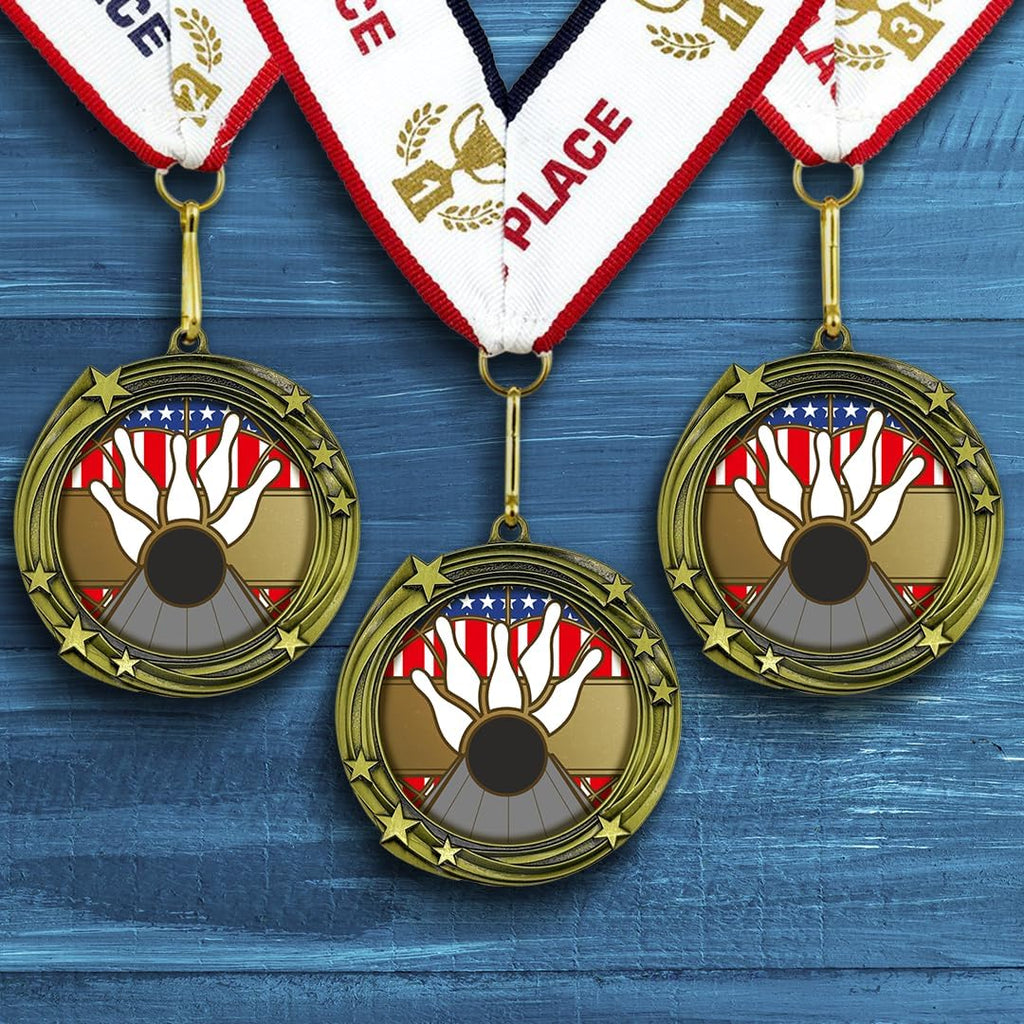 All Quality Bowling Swirling Stars Design Medal - 1st, 2nd, 3rd Place