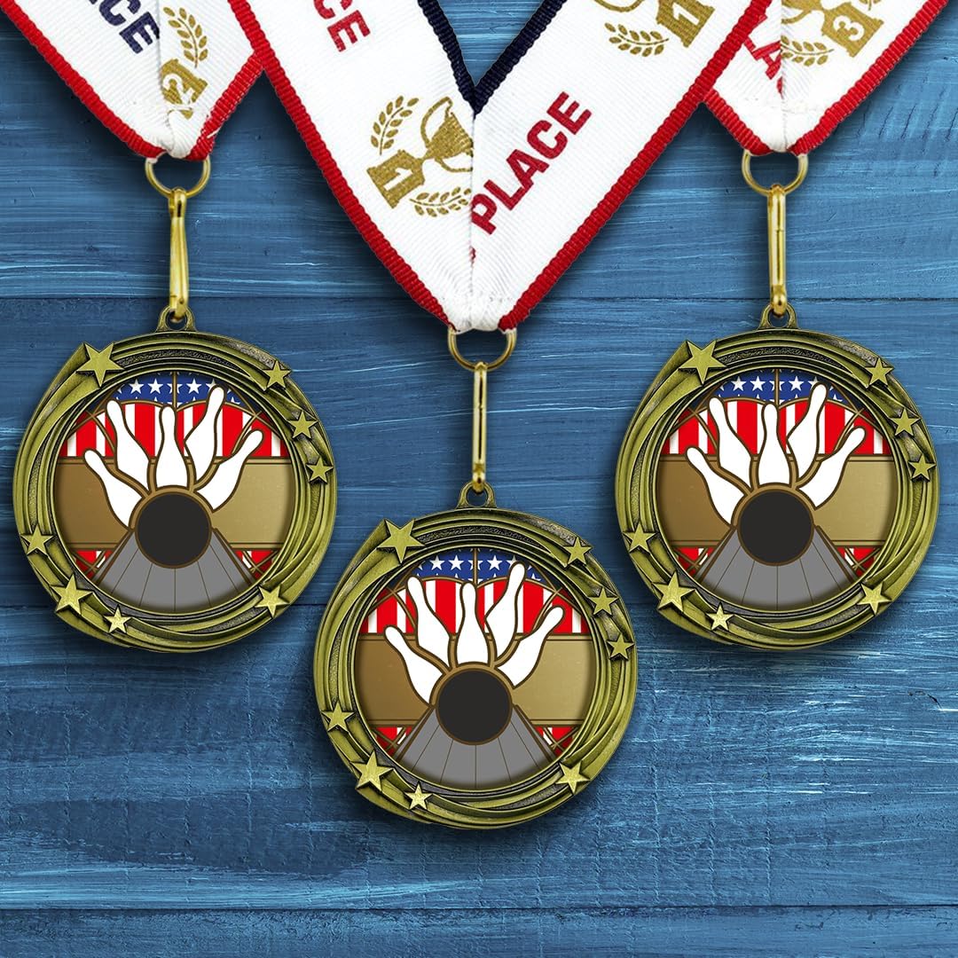 All Quality Bowling Swirling Stars Design Medal - 1st, 2nd, 3rd Place