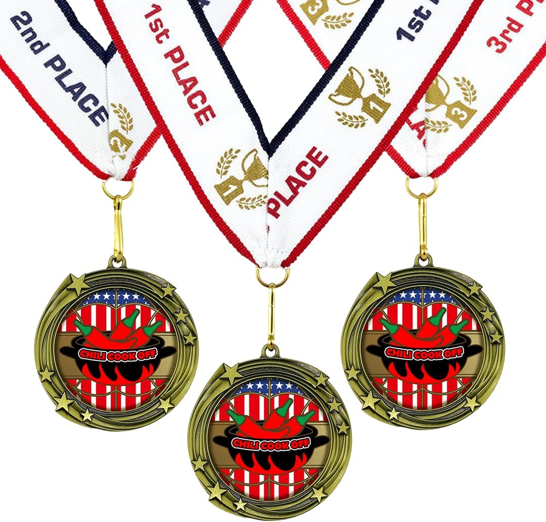 All Quality Chili Cook Off Swirling Stars Design Medal - 1st, 2nd, 3rd Place