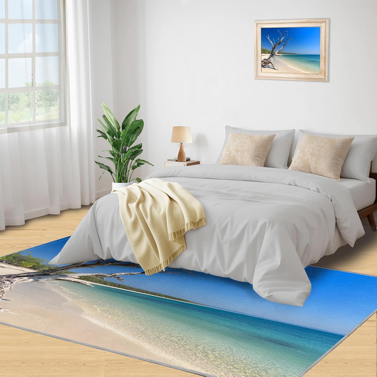Beach Rugs for Living Room, Sea Scenery Bedroom Rug, Home Decor Area Rug for Dining Room Farmhouse Floor Mat 6x8