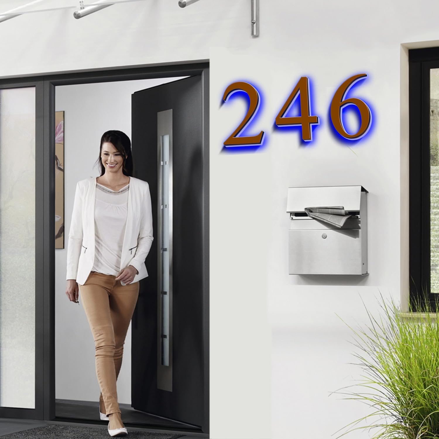 Backlit LED Illuminated House Numbers, Illuminated LED Home Address Numbers, Modern Address Signs For House, Stainless-Steel Lighted House Numbers For Outside,18 Inch/450mm,B