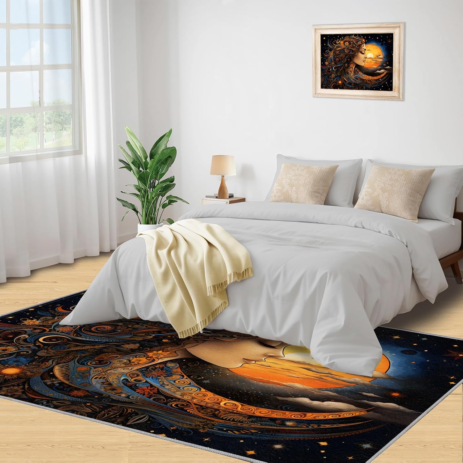 Beautifu Girl Rug for Kids Room - 6x8 Large Rug, Moon Goddess Rugs for Bedroom Anime Girl with Long Hair Area Rugs for Living Room Home Decor Washable Rug