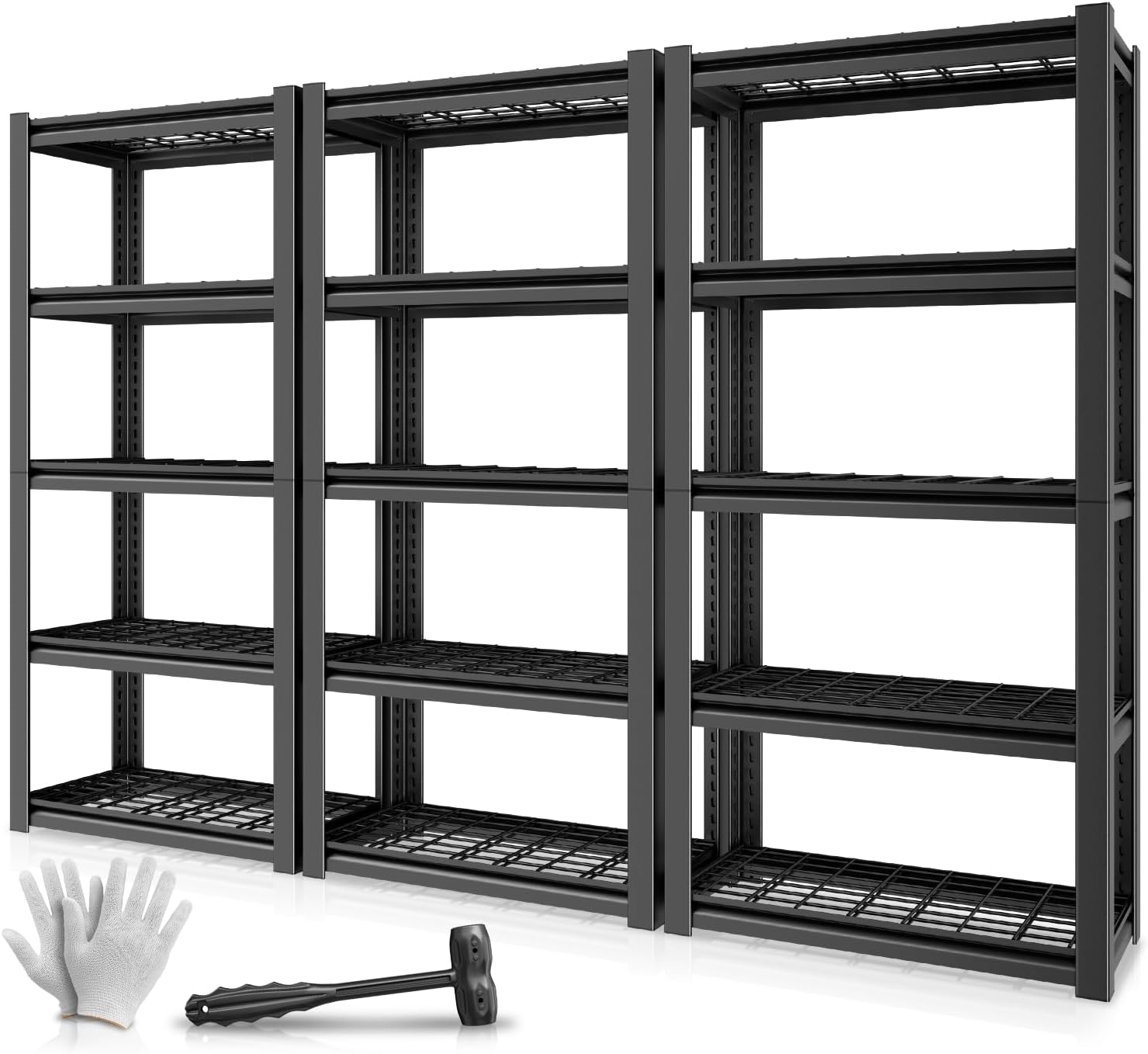 Auto Dynasty 5-Tier Storage Shelves Set of 3, 72' H (3000LBS Capacity) Adjustable Garage Shelving, Metal Storage Utility Rack Shelf Unit for Pantry Kitchen Warehouse, 72' H x 35' W x 16' D, Black
