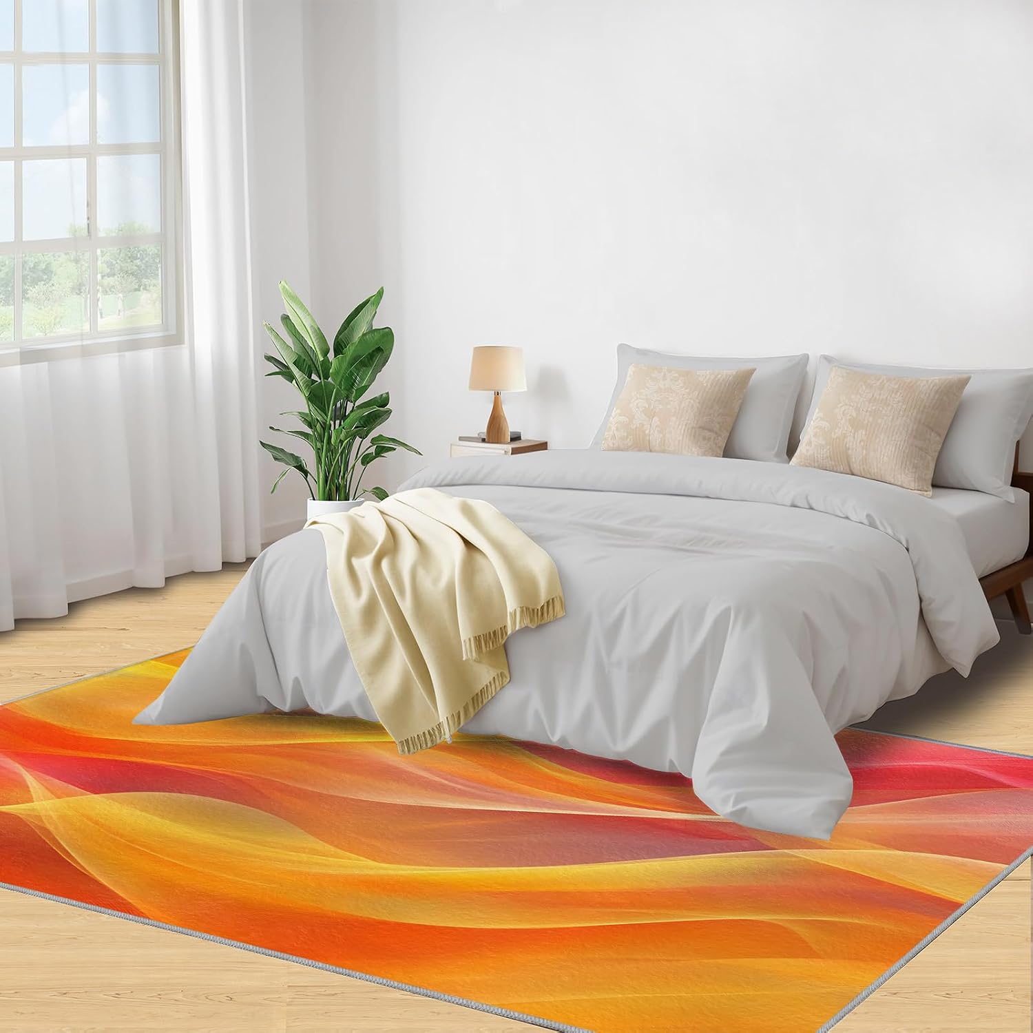Geometry Rug 6x8, Abstract Rugs for Girls Room, Orange Geometry Rugs for Bedroom, Decor Rug for Bedside Living Room Floor Mat