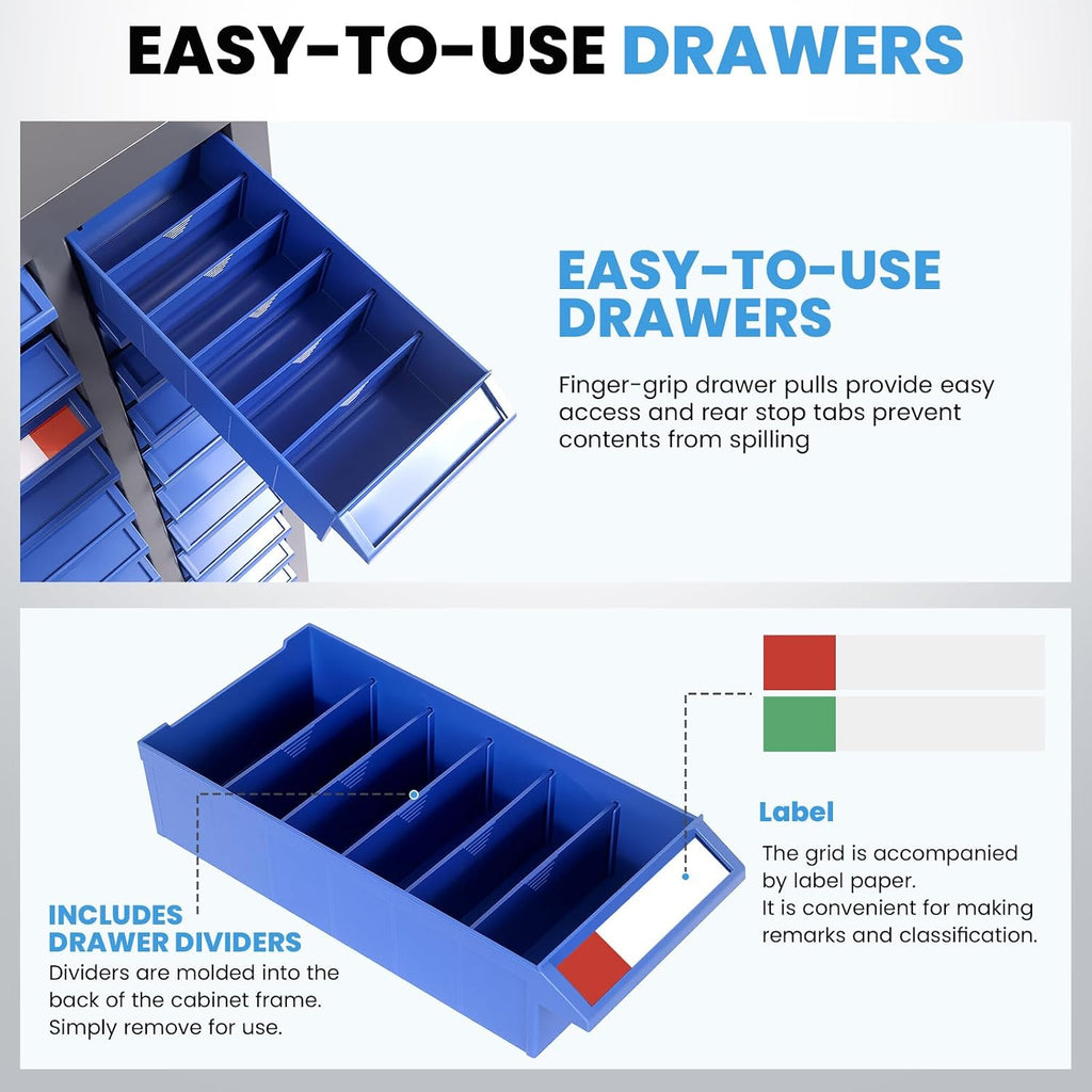 75 Drawer Nut and Bolt Organizer Cabinet, ABS Material Drawers Parts Cabinet with Dividers & Labels, 26'X 9'X 36' Bolt Bin for Garage, Shop and Workshop Organization