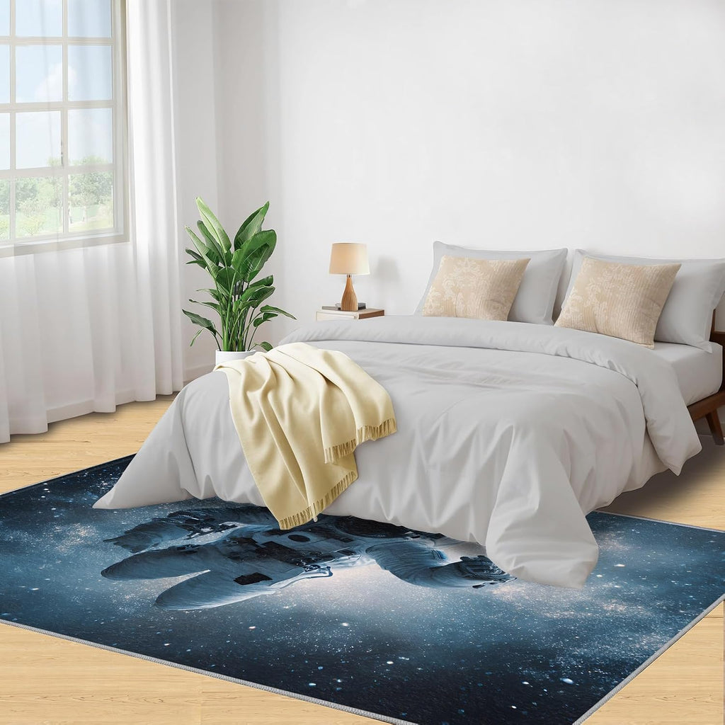 Astronauts Rugs for Bedroom, Outer Space Rug 6x8, Astronauts Dining Room Rugs Washable & Non Slip Large Carpet for Home Decor