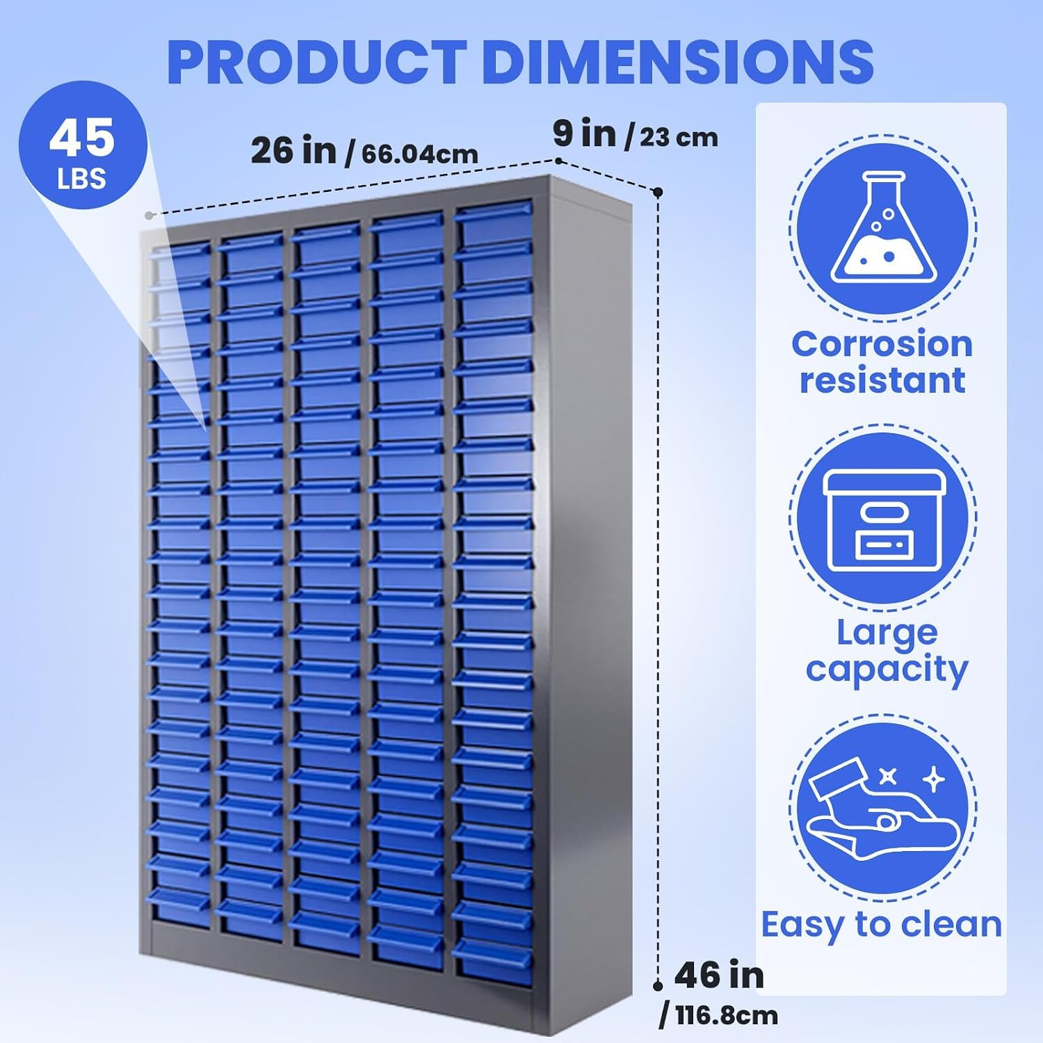 100 Drawer Parts Cabinet, Bolt, nut, and Tool Parts Cabinet, ABS Drawers with Labeled dividers, Alloy Steel Structure, Suitable for Storing resistors, capacitors, and Other Equipment Tools