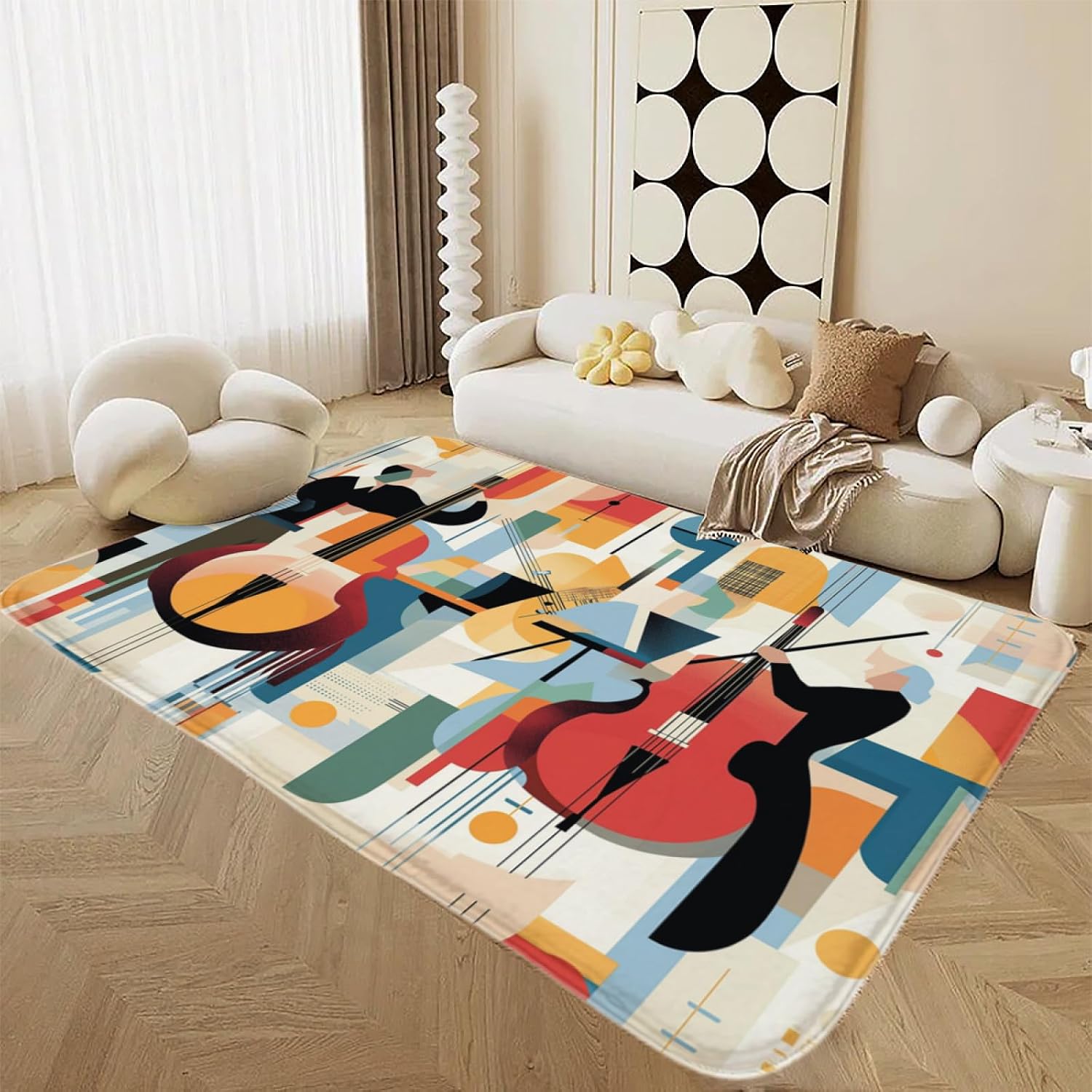 Guitar Rugs for Music Room - Guitar Rug, 6 ft x 8 ft, Abstract Colorful Musical Area, Multicolor, Washable & Non Slip & Soft Large Guitar Home Decor Gifts