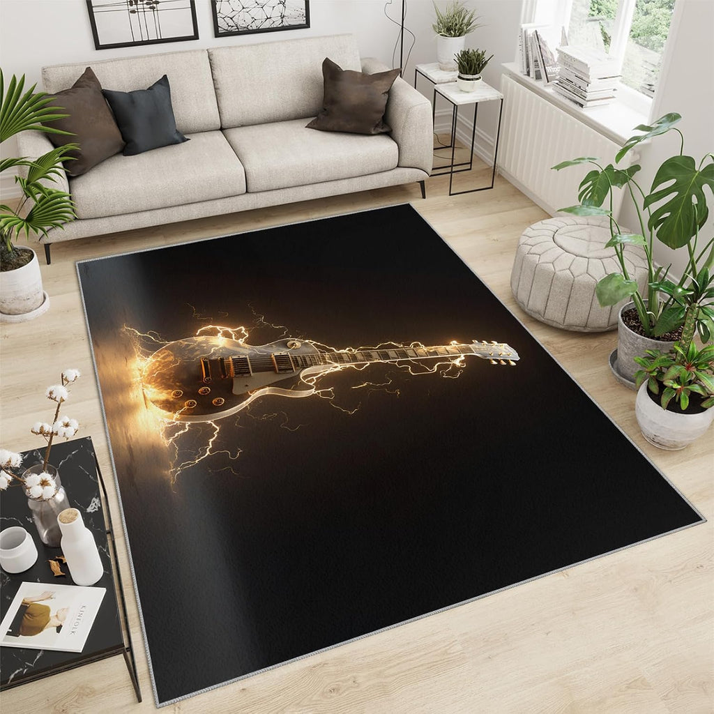Music Guitar Rug for Bedroom - Music Area Rug - Guitar Lover Rugs for Living Room, Non-Slip Low Pile Carpet for Classroom Recording Studio Band 6x8ft