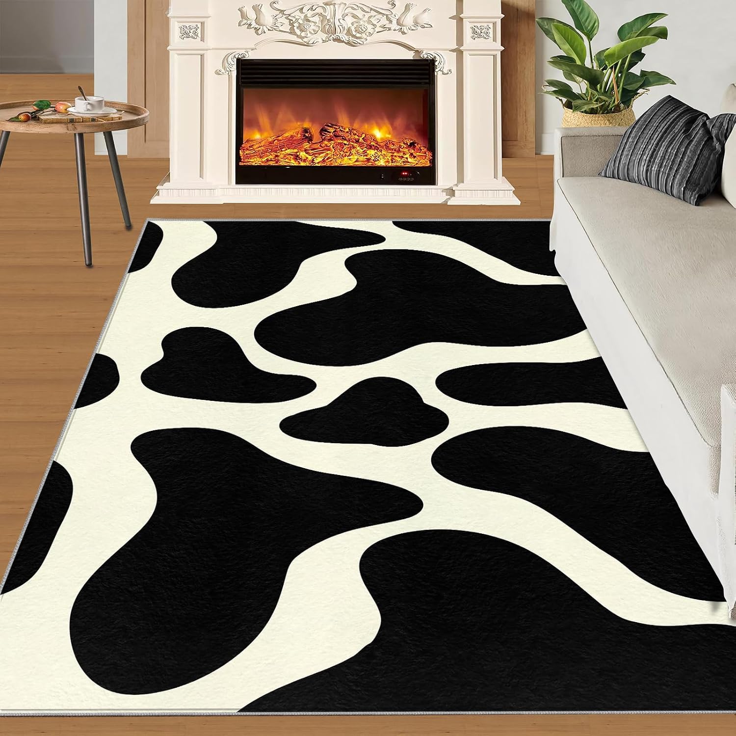 Abstract Black and White Area Rug, Modern Minimalist Design Rugs for Living Room, Indoor Non-Slip Kids Rugs, Machine Washable Breathable Durable Carpet for Front Entrance Floor Decor,6 x 8ft
