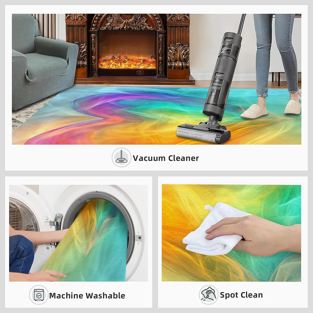 6x8 Gradient Heart Area Rug - Fluorescent Art Large Rugs for Living Room, Abstract Rainbow Carpet Area Rug for Girls Bedroom Kids Room Basement Office Classroom