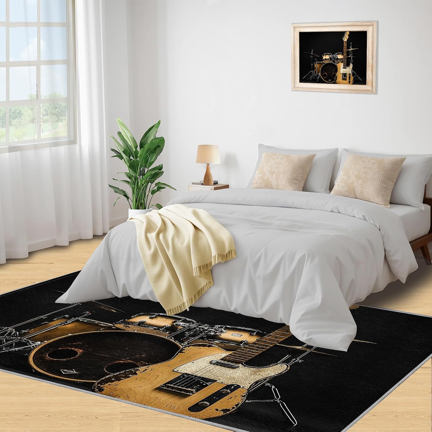 Music Rug 8x10-8x10 Rug, Guitar Area Rugs for Living Room, Drum Set Rugs for Bedroom, Boys Washable Mat, Music Home Decor & Gifts