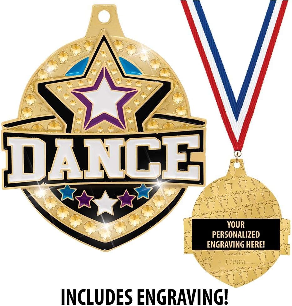 Crown Awards 2 1/4' Royal Dance Medals, Shiny Gold Dance Medals with Free Engraving