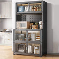 Bakers Rack with Storage, Metal Kitchen Storage Cabinet, Large Capacity, Expanded Space, with Spice Rack X 2, Chopstick Holder X 1, Hook X 4(Black,60cm)