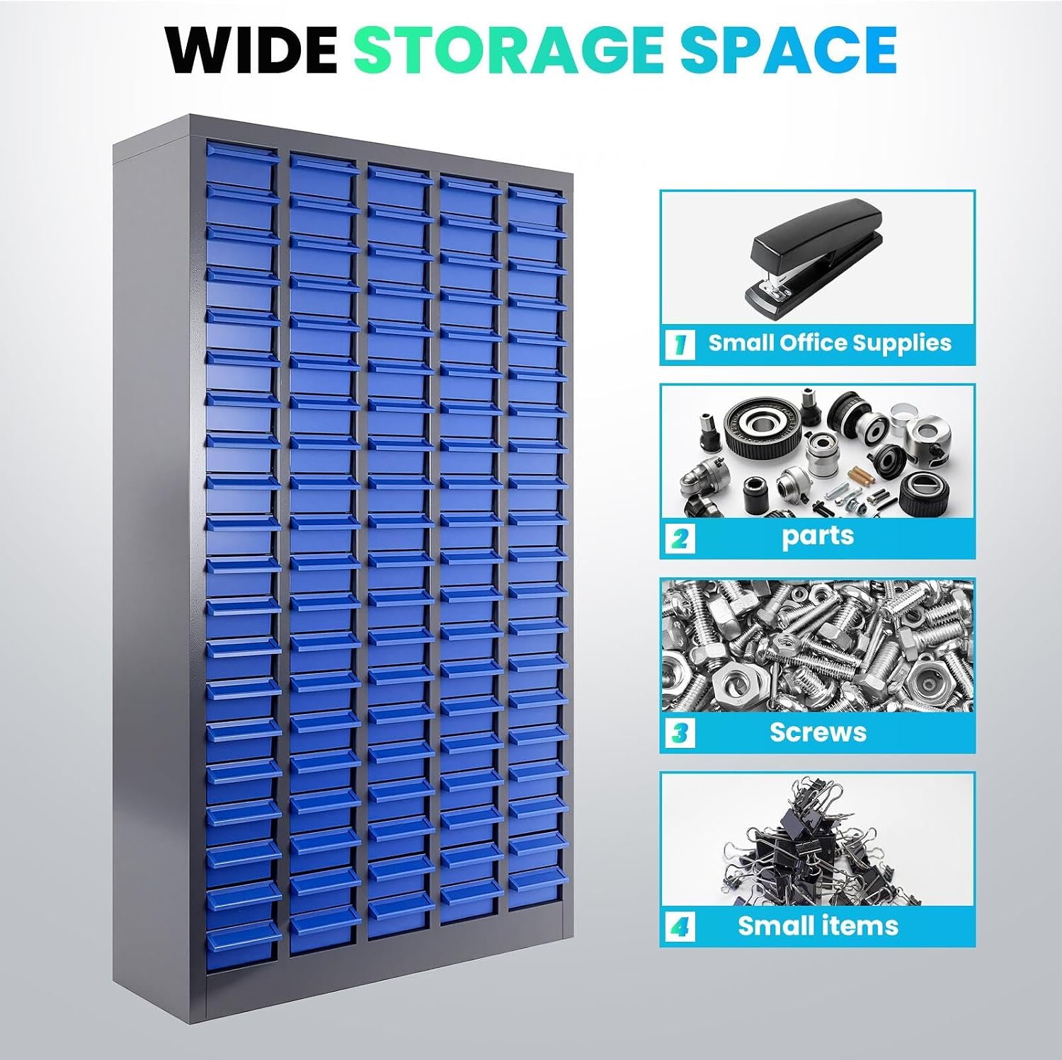 Parts Cabinet-100 Drawers ABS Material & Alloy Steel Nuts and Bolts Organizers and Storage, Shelves with Label Stickers Parts Organizer for Small Items Hardware Organization Tool Storage Cabinet