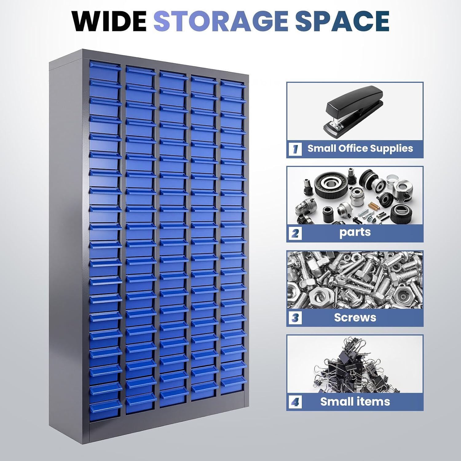 100 Drawers Parts Cabinet, Heavy Duty Bolt and Nut Organizer with Adjustable Dividers and Labels, Tool Storage Cabinet with ABS Drawer for Workshop, Garage