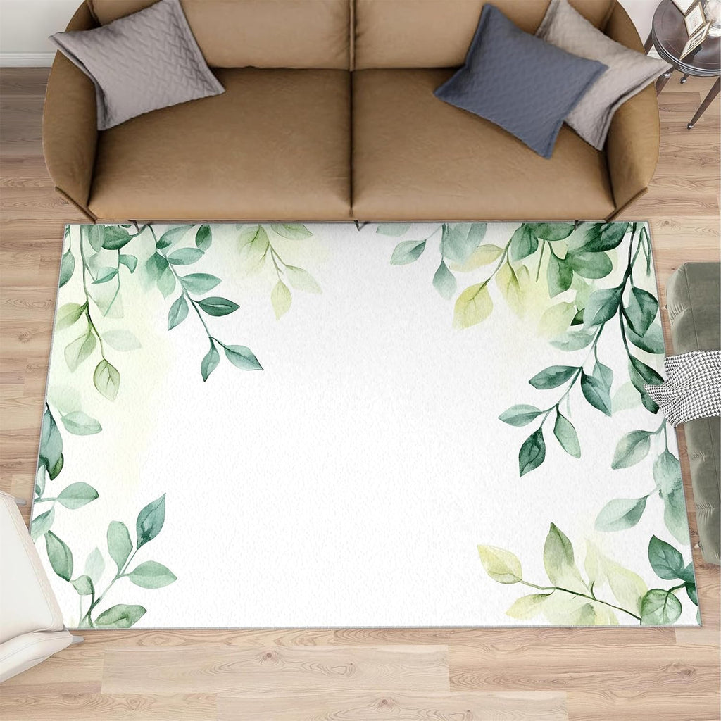 Botanical Rugs for Bedroom, Leaves Rug 6x8, Vines Dining Room Rugs Washable & Non Slip Large Carpet for Home Decor
